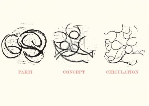 Student drawing of parti, concept, and circulation