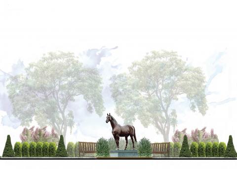 Section drawing by fourth year student featuring horse statue.