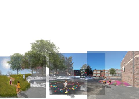 Perspective by fourth year student depicting plan for an elementary school.