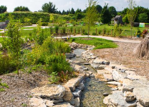 Photograph of stream in The Children's Garden at the Arboretum. Design by McIlwain.